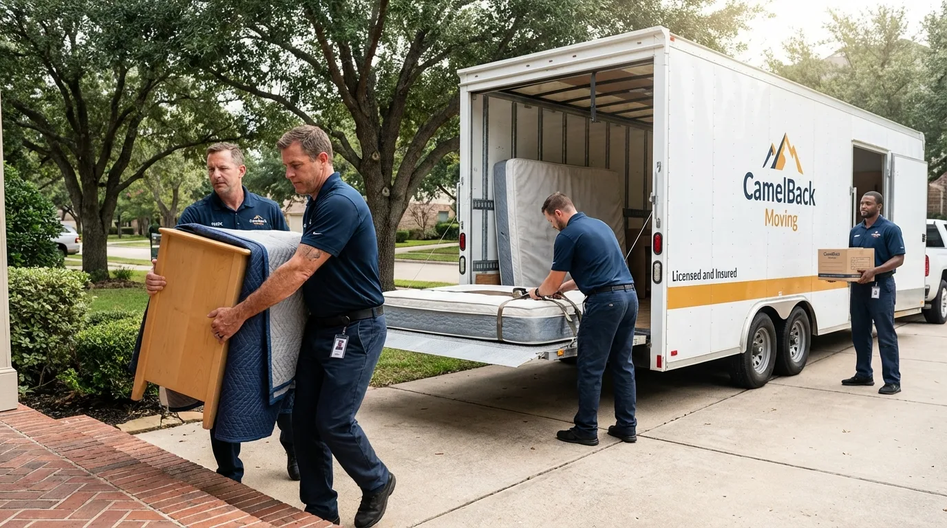 Crew loading residential truck for cross-state move from Epworth, IA