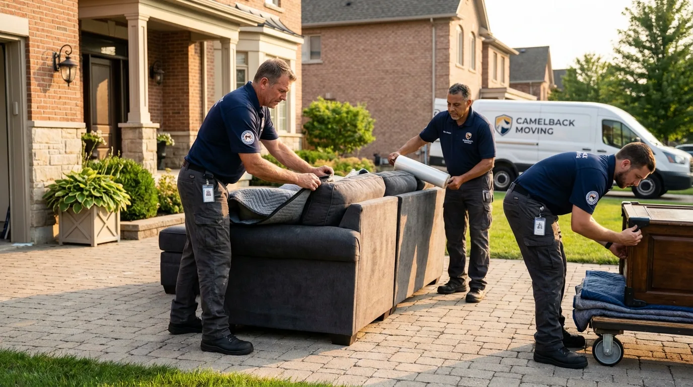 Large estate moving crew wrapping furniture in Epworth, IA
